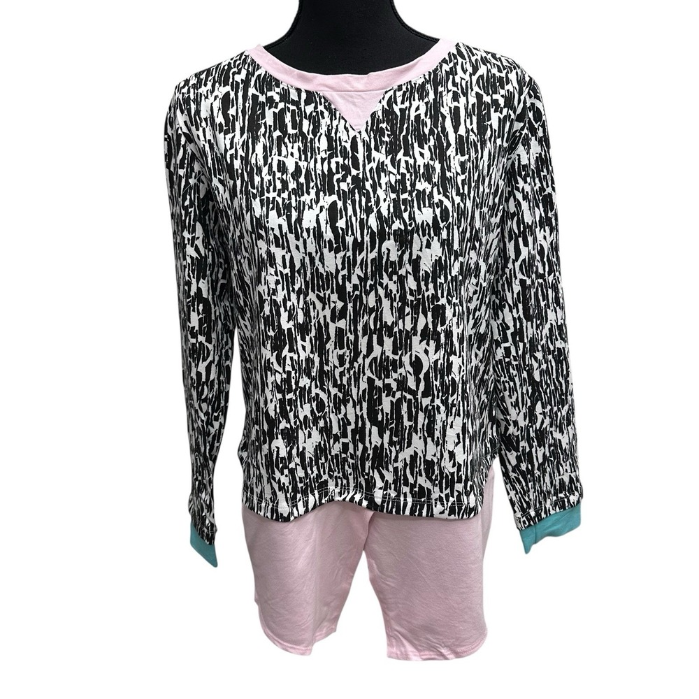 Lobo Mau NWT Size XL Black - Pink Blue Layered Look Long Sleeve Knit Top Shirt